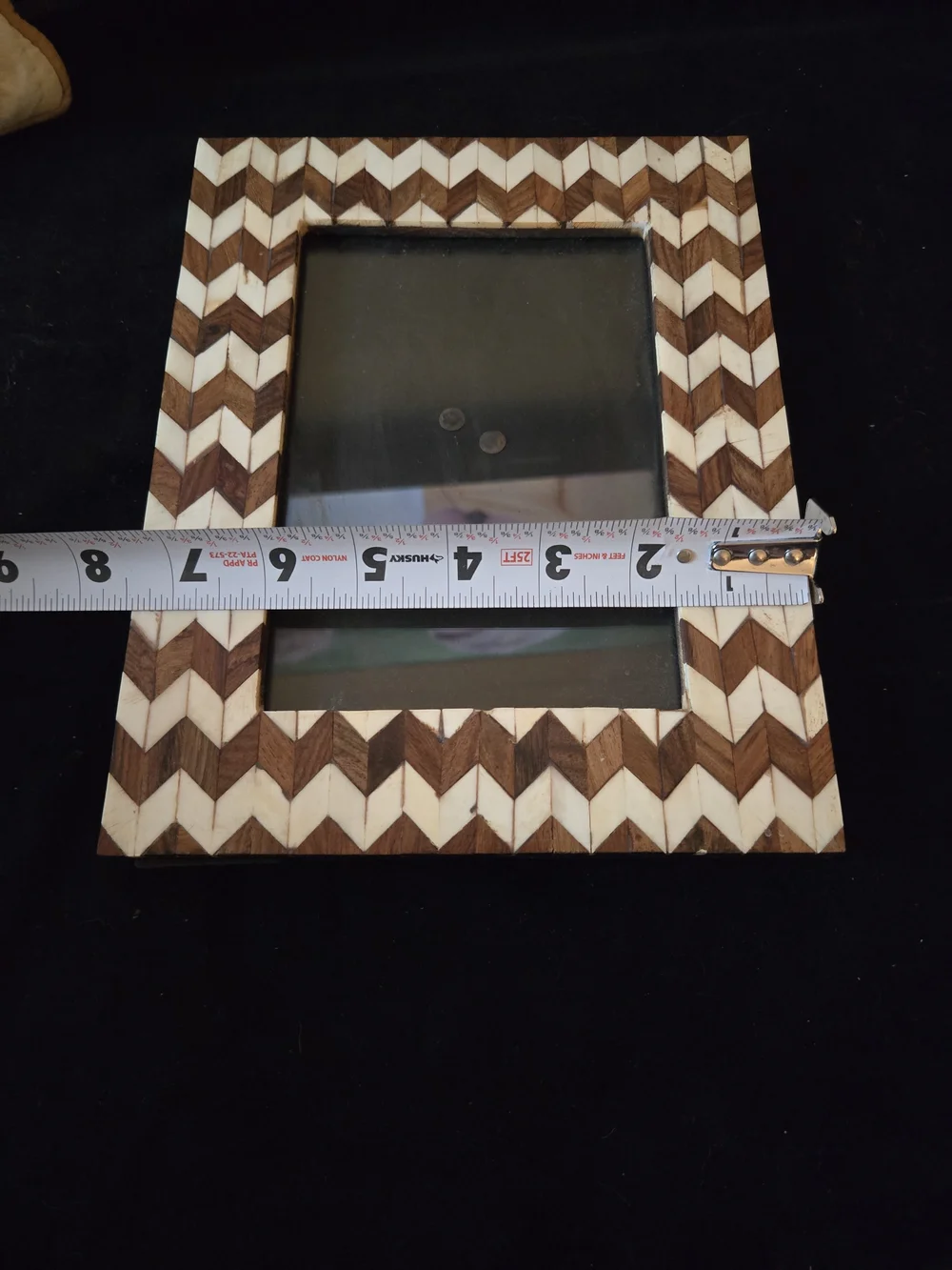 5x7 Wood Chevron Photo Frame - Brown & White Inlay Glass